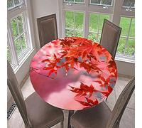 Morbuy Nappe Ronde Anti Taches Imprimé Érable Nappe de Table avec Bord Élastique Ajustée, Imperméable Polyester Couverture de Table de pour Cuisine Jardin Fête (érable Rouge,Diamètre 100cm)