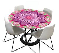 Morbuy Nappe Ronde avec Bord Élastique, Mandala Imprimé Nappe de Table, Polyester Nappe Anti Taches, Décoration Nappe Table Ronde pour Jardin Fête Cuisine (Diamètre 160cm,Rose foncé)