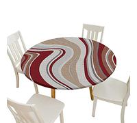 Morbuy Nappe Ronde Élastique, 3D Rayure Imprimer Nappes Bord Ajustable Imperméable Anti Taches Nappe de Table pour Décoration Cuisine Jardin Fête (Rayures Rouges,Diamètre 150cm)