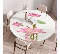 Morbuy Nappe Ronde Élastique, Motif Fleur de Lotus 3D Nappe Ronde Imperméable Anti Tache Couverture de Table Nappes pour Decoration Fête Cuisine Jardin (Fleur de Lotus,Diamètre 180cm)