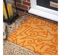 Morbuy Paillasson Coco, Tapis d’Entrée Extérieur et Intérieur en Fibre de Coco, Tapis Brosse Antidérapant avec Dossier PVC pour Porte d'Entrée et Jardin (Graffiti Orange,60x90cm)