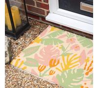 Morbuy Paillasson Coco, Tapis d’Entrée Extérieur et Intérieur en Fibre de Coco, Tapis Brosse Antidérapant avec Dossier PVC pour Porte d'Entrée et Jardin (Feuilles Roses,50x75cm)