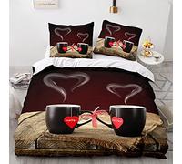 Morbuy Parure de Lit Imprimé de Café, Sets de Housse de Couette avec Housse de Couette en Microfibre + Taies d'oreillers 65x65cm (220x240cm,Tasse de Couple)