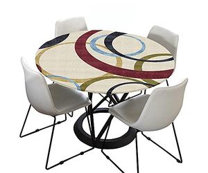Morbuy Rondes Nappes avec Bord Élastique, Géométrie Imprimé Nappes Rondes Anti Taches Lavable, Imperméable Polyester Nappe de Table pour Cuisine Jardin Fête (Cercle,Diamètre 100cm)
