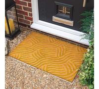 Morbuy Tapis de Porte d'Entrée Exterieur Coco, Tapis de Porte Coco en Polyester Antidérapant Lavable pour Terrasse, Entrée, Couloir, Interieur, Cuisine (Vagues dorées,50x80cm)
