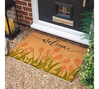 Morbuy Tapis de Porte d'Entrée Exterieur Coco, Tapis de Porte Coco en Polyester Antidérapant Lavable pour Terrasse, Entrée, Couloir, Interieur, Cuisine (Tulipes Roses,50x80cm)