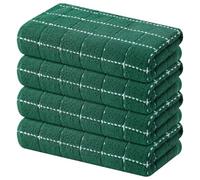 Mordimy Lot de 4 torchons de Cuisine 100% Coton éponge Super Doux et absorbants pour Le séchage, essuie-Mains à Carreaux pour Cuisine, 40,6 x 66 cm, Vert foncé