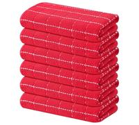 Mordimy Lot de 6 torchons de Cuisine en Tissu éponge 100% Coton, Super Doux et absorbants, Motif à Carreaux, 40,6 x 66 cm, Rouge