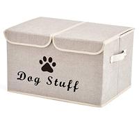 Morezi Grande boîte en toile pour jouets de chien,Boîte à jouets pour animaux de compagnie pliable avec couvercle,parfaite pour organiser les chien jouets et accessoires-Beige