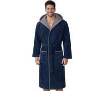 Morgenstern Peignoir de Bain Homme avec Capuche 100% Coton Éponge Velours OEKO-TEX® Robe de Chambre Long Finn Blue Nuit XXL