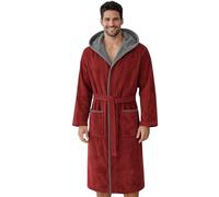 Morgenstern Peignoir de Bain Homme avec Capuche 100% Coton Éponge Velours OEKO-TEX® Robe de Chambre Long Finn Rouge Foncé XXL