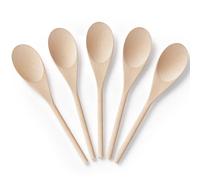 MORGLES Lot de 5 cuillères en bois pour la cuisine, 25,4 cm pour mélanger, servir, long manche, sans plastique, réutilisables, anti-rayures, passent au lave-vaisselle