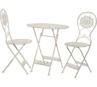 Moritz Bistro Set table ovale + 2 chaises blanc antique en fonte Set de décoration de jardin table de bistrot chaises de bistrot 3-pièces ensemble de meubles de balcon