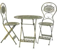 Moritz Bistro Set Table ovale + 2 chaises vieux vert antique en fonte Set de décoration de jardin Table de bistrot Chaises de bistrot 3 pièces Ensemble de meubles de balcon