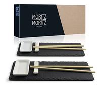 Moritz & Moritz 2 x Service Sushi - Sushi Plateau avec Baguettes Banc de Rangement Bols à dips - ardoise assiette rectangulaire pour 2 Personnes - vaisselle japonaise