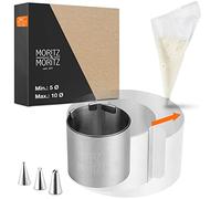 Moritz & Moritz Cadre à pâtisserie Rond en Acier Inoxydable - reglable en continu Ø 5cm à 10cm - Cercle à Tarte réglable pour la pâtisserie et la décoration - avec 10 Poches à Douille et 3 Embouts