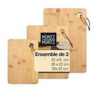 Moritz & Moritz Lot de 3 planches à découper en bambou - Naturellement antibactériennes, robustes et respectueuses des couteaux - Polyvalentes comme planche en bois de cuisine, planche à pain, planche