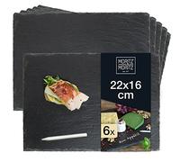 Moritz & Moritz Lot de 6 plateaux de service en ardoise de 22 x 16 cm avec crayon craie - Plaques d'ardoise pour buffet, sushi et fromage - Parfait pour l'aménagement et comme décoration