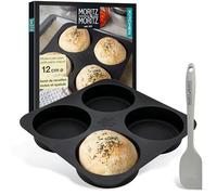 Moritz & Moritz Moule à pain hamburger en silicone rond 12 cm Ø - Pour pain, pains à hamburgers et muffins XXL - incl. maryse et carnet de recettes