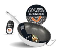Moritz & Moritz Poêle à wok en acier inoxydable de 30cm avec revêtement céramique - Convient à tous les types de cuisinières - Structure alvéolaire antiadhésive pour cuire, rôtir et mijoter