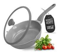 Moritz & Moritz Poêle de 26 cm avec couvercle gris - Revêtement anti-adhésif - Poignée Soft Touch - Idéale pour rôtir, braiser et cuire à la vapeur - Diamètre : 26 cm - Convient à tous les types de