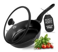 Moritz & Moritz Poêle de 26 cm avec couvercle noir - Revêtement anti-adhésif - Poignée Soft Touch - Idéal pour rôtir, braiser et cuire à la vapeur - Diamètre : 26 cm - Convient pour tous les types de