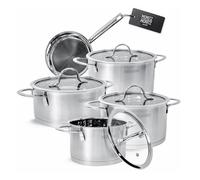 Moritz & Moritz Set de Casseroles 5 Pièces avec 4 Couvercles en Verre - Casseroles en Acier Inoxydable pour Induction et Tous Feux - Set de Casseroles avec Couvercle, Compatible Lave-Vaisselle et Four