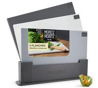 Moritz & Moritz Set Planche a Decouper avec support - 32 x 22 cm - Planche a decouper professionnelle - Gris et noir - Grande Planches à Découper Set - Lavable au Lave-Vaisselle et Hygiénique