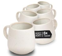 Moritz & Moritz SOLID UNI Lot de 6 tasses modernes en grès pour 6 personnes, couleur crème, passent au micro-ondes et au lave-vaisselle, avec anse, pour café, thé, chocolat chaud, cappuccino