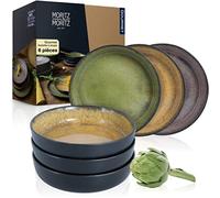 Moritz & Moritz VIDA Lot de 6 assiettes creuses pour 6 personnes Jaune/vert/rose Porcelaine adaptée au lave-vaisselle et au micro-ondes