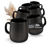 Moritz & Moritz VIDA Tasse a cafe, lot de 6 - Tasse double paroi en porcelaine avec anse 380 ml - Tasse expresso et mug cafe élégants pour café, thé, cappuccino ou chocolat chaud - Noir