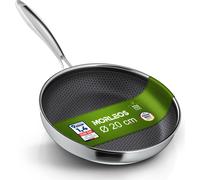 Morleos poêle à frire 20cm 1,1 litre anti-adhésive ronde en acier inoxydable | convient pour gaz induction cuisinières électriques | poêle unique anti-rayures inoxydable revêtues ustensiles de cuisine