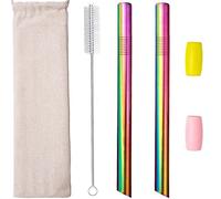 morneve Pailles Inox réutilisables Boba en acier inoxydable fer avec embouts coudés, 12mm large 255mm Longueur pour thé à bulle bubble tea Milkshakes Slushies Smoothies lait frappé, Coloré 2pcs