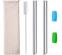 morneve Pailles réutilisables en Inox fer métal avec embouts coudés de et 12mm large 255mm Ultra Longueur pour Boba smoothies bubble tea milkshakes lait frappé perle tapioca, Argent 2pcs