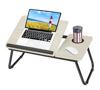 MorNon Table pliable pour ordinateur portable - 55 x 32 x 25 cm - Avec porte-gobelet - Pour la lecture ou le petit-déjeuner - Blanc