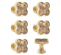 MOROBOR 6 PCS Poignée de trèfle à quatre feuilles, tiroir d’armoire créatif Poignées multifonctionnelles à trou unique en alliage de zinc/Base dorée avec surface brun aurore
