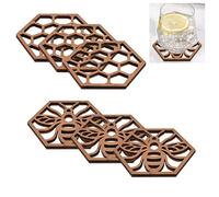 MOROBOR Lot de 6 dessous de verre hexagonaux en bois nid d'abeille et résine époxy - Tapis d'isolation en bois creux sur le thème des abeilles pour cuisine, salle à manger, table basse