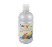 Morocolor PRIMO Acryl, 1 Flacon de 500 ML de Couleur Acrylique Fine, Argent, Effet Couvrant et Lumineux, Equipé d'un Bouchon Doseur