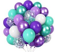 Morofme Lot de 60 ballons violets turquoise 30,5 cm en latex à l'hélium avec macaron violet, blanc, ballons à confettis, ballons violets métallisés pour anniversaire, sirène, fête prénatale