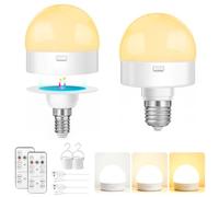 Morotty Ampoule Rechargeable LED E14/E27 pour l'urgence et le Camping | Socle Magnétique Amovible, 3 Couleurs, Sans Fil,TéLécommande et Minuterie,Lot de 2