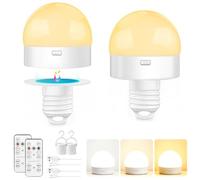 Morotty Ampoule Rechargeable LED E27 pour l'urgence et le Camping,Lot de 2 | Base Magnétique Amovible, 3 Couleurs, LED, Sans Fil,Télécommande et Minuterie