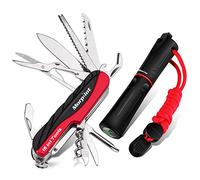 Morpilot Couteau Suisse 15-en-1 et Pierre à Feu 5-en-1, Kit de Survie Multitool avec Tournevis, Ouvre Boite et Boussole