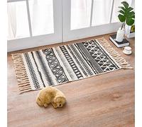Morrowcamp Petit tapis bohème en coton tissé avec pompons, lavable, 90 x 60 cm, style rustique, bohème, vintage, pour cuisine, salle de bain, chambre, buanderie, entrée, intérieur