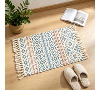 Morrowcamp Petit tapis bohème en coton tissé avec pompons, lavable, 90 x 60 cm, style rustique, bohème, vintage, pour cuisine, salle de bain, chambre, buanderie, entrée, intérieur