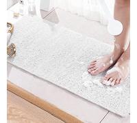 MORROWCAMP Tapis de Douche Antidérapant, 100 x 40 cm Tapis de Bain Rectangulaire en Luffa avec Drain, Tapis de Salle de Bain à Sol Mouillé, Tapis de Douche en PVC, Séchage Rapide (Blanc)