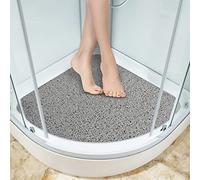 MORROWCAMP Tapis de Douche Antidérapant, 53 x 53 cm Tapis de Bain d'angle en Luffa avec Drain, Tapis de Salle de Bain à Sol Mouillé, Tapis de Douche en PVC, Séchage Rapide (Gris)