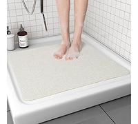 MORROWCAMP Tapis de Douche Antidérapant, 60 x 60 cm Tapis de Bain Carré en Luffa avec Drain, Tapis de Salle de Bain à Sol Mouillé, Tapis de Douche en PVC, Séchage Rapide (Blanc)