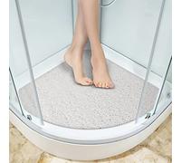 MORROWCAMP Tapis de Douche Antidérapant, 60 x 60 cm Tapis de Bain d'angle en Luffa avec Drain, Tapis de Salle de Bain à Sol Mouillé, Tapis de Douche en PVC, Séchage Rapide (Blanc)