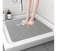 MORROWCAMP Tapis de Douche Antidérapant, 80 x 80 cm Tapis de Bain Carré en Luffa avec Drain, Tapis de Salle de Bain à Sol Mouillé, Tapis de Douche en PVC, Séchage Rapide (Gris)