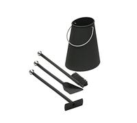 Morsø Ellipse Serviteur de cheminée - garniture de cheminée design haut de gamme, set de cheminée 4 pièces avec pelle, balayette et tisonnier/souffleur et seau, noir